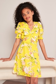 Lipsy Yellow Floral Knot Front Mini Dress - Image 1 of 4
