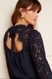 Love & Roses Navy Blue Tie Back Long Sleeve Lace Blouse - Image 3 of 4