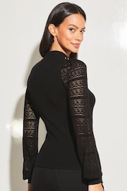 Lipsy Black Pointelle Sleeve High Neck Knitted Jumper - Image 2 of 4