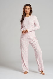 Loungeable Pink Leopard Brushed Rib Long Sleeve Top And Trouser Set - Image 2 of 5