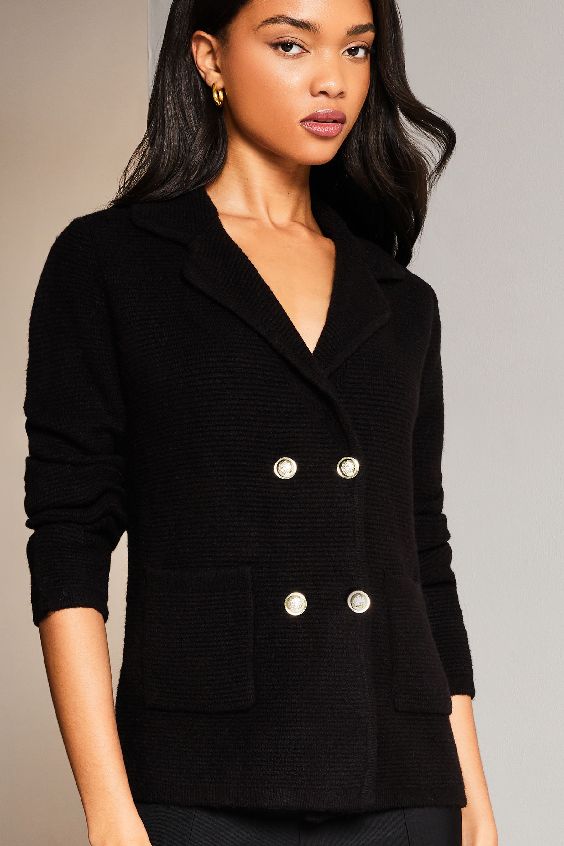 Buy Lipsy Black Knitted Military Button Blazer from Next Luxembourg