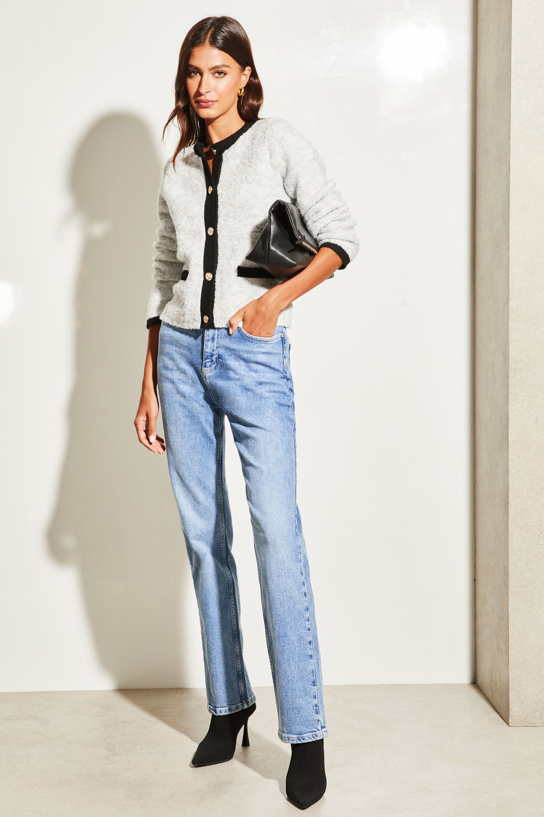Buy Lipsy Grey Crew Neck Button Through Boucle Cardigan from Next Luxembourg