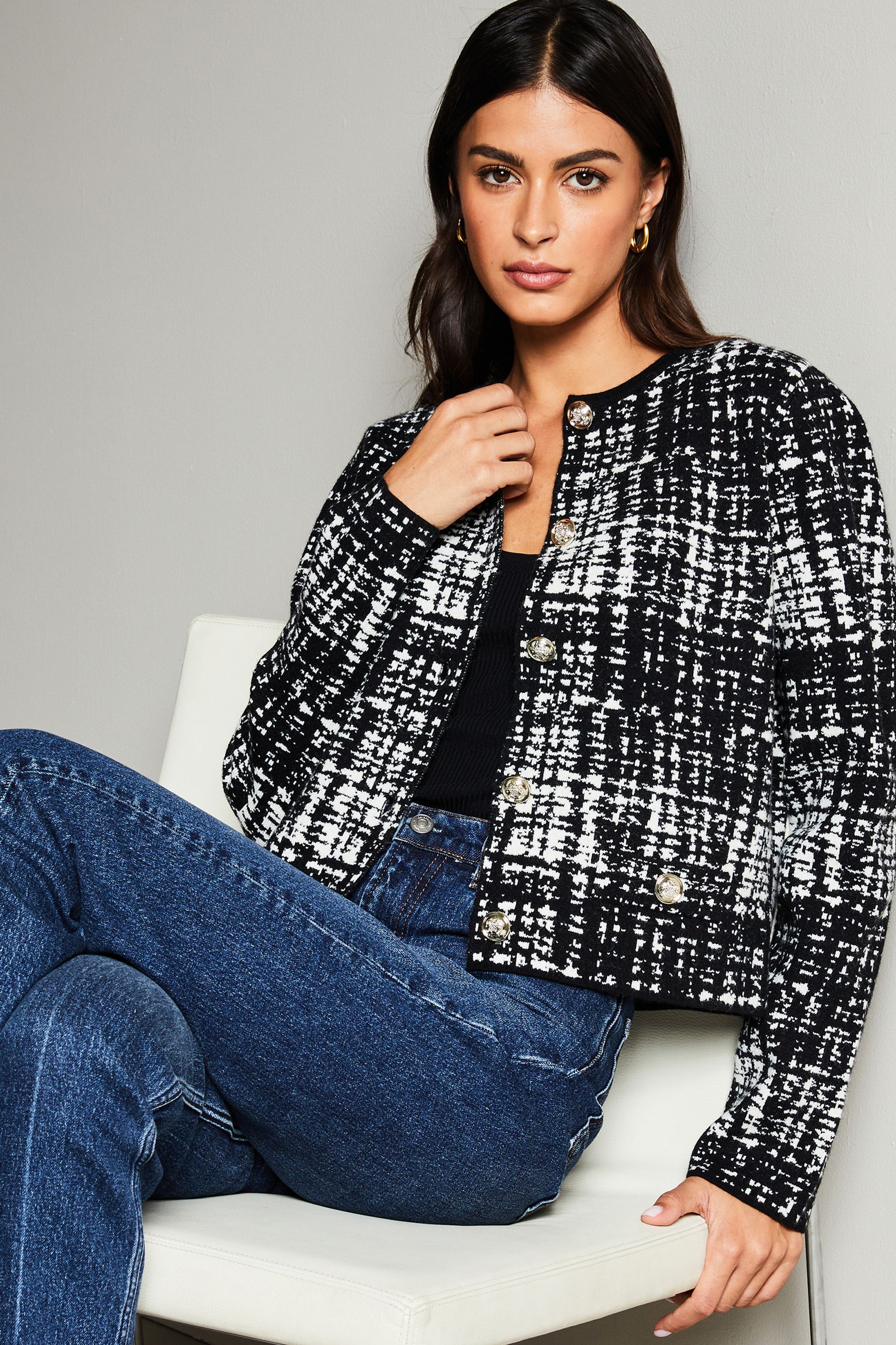 Buy Lipsy Black White Crew Neck Button Through Cardigan from Next Luxembourg
