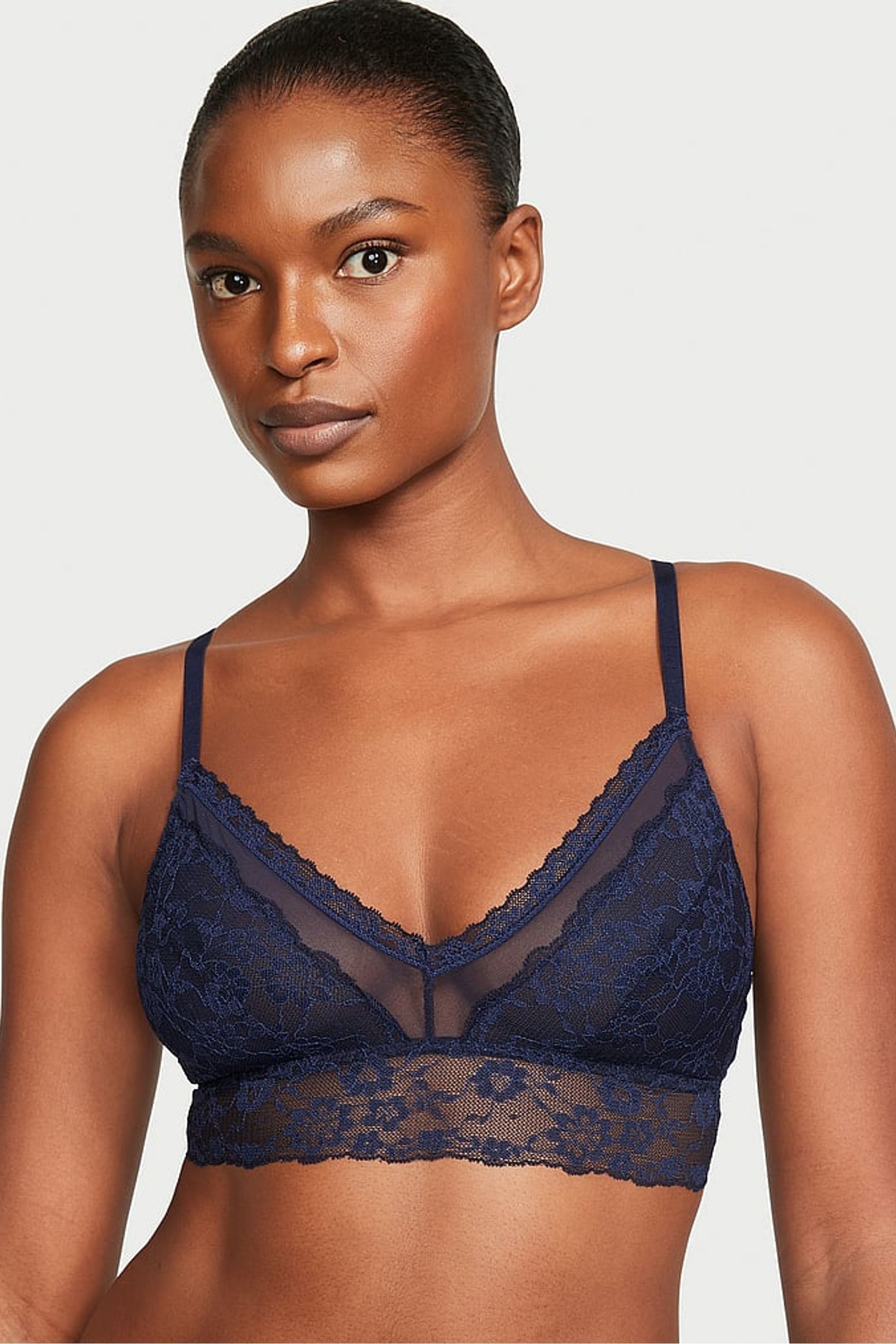 Buy Victoria s Secret Noir Navy Blue Posey Lace Bralette Bra from the Next UK online shop