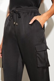 Lipsy Black Satin Cargo Pocket Cuffed Jogger - Image 4 of 4