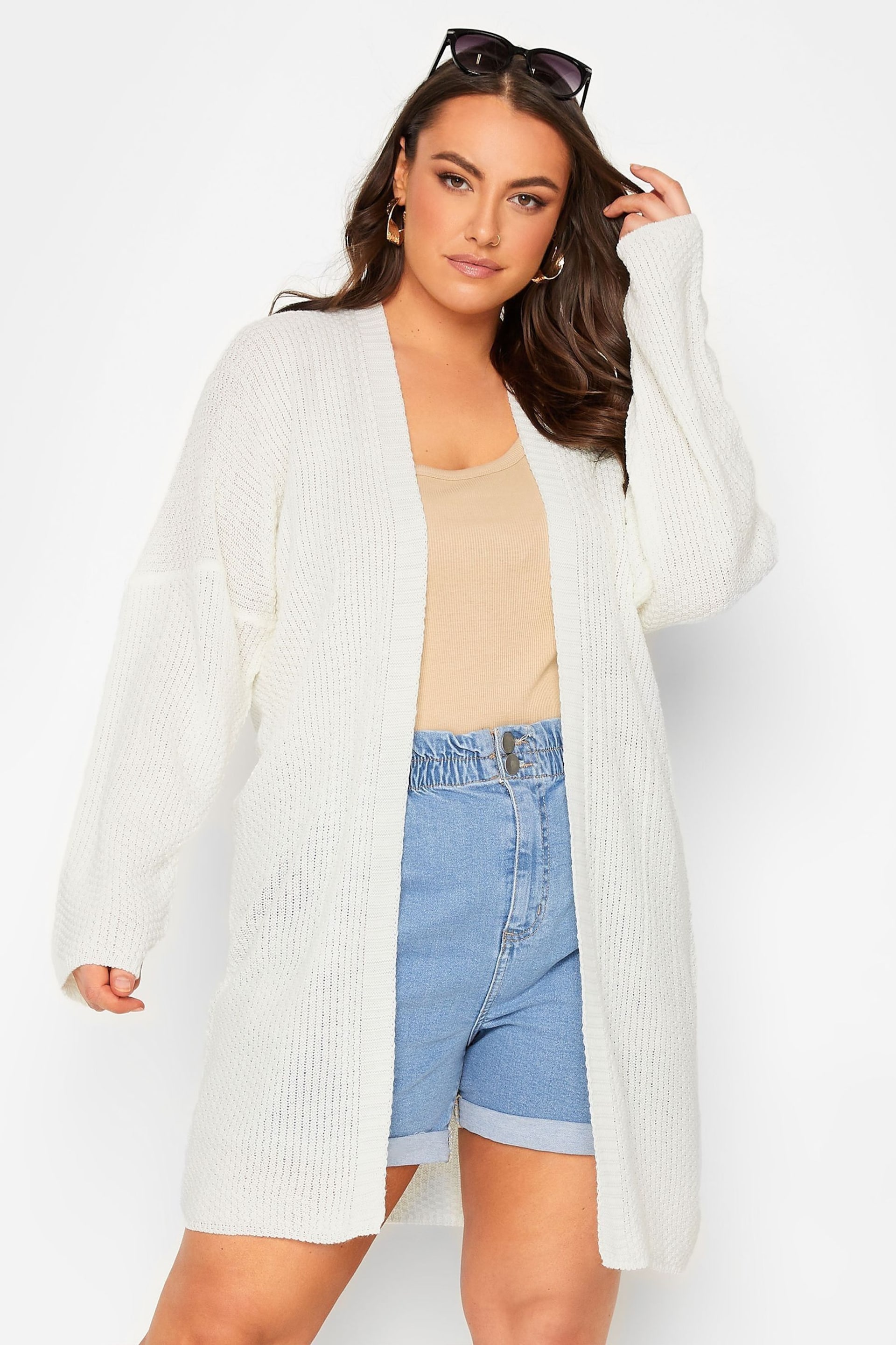 Yours Curve White Pointelle Cardigan - Image 1 of 4