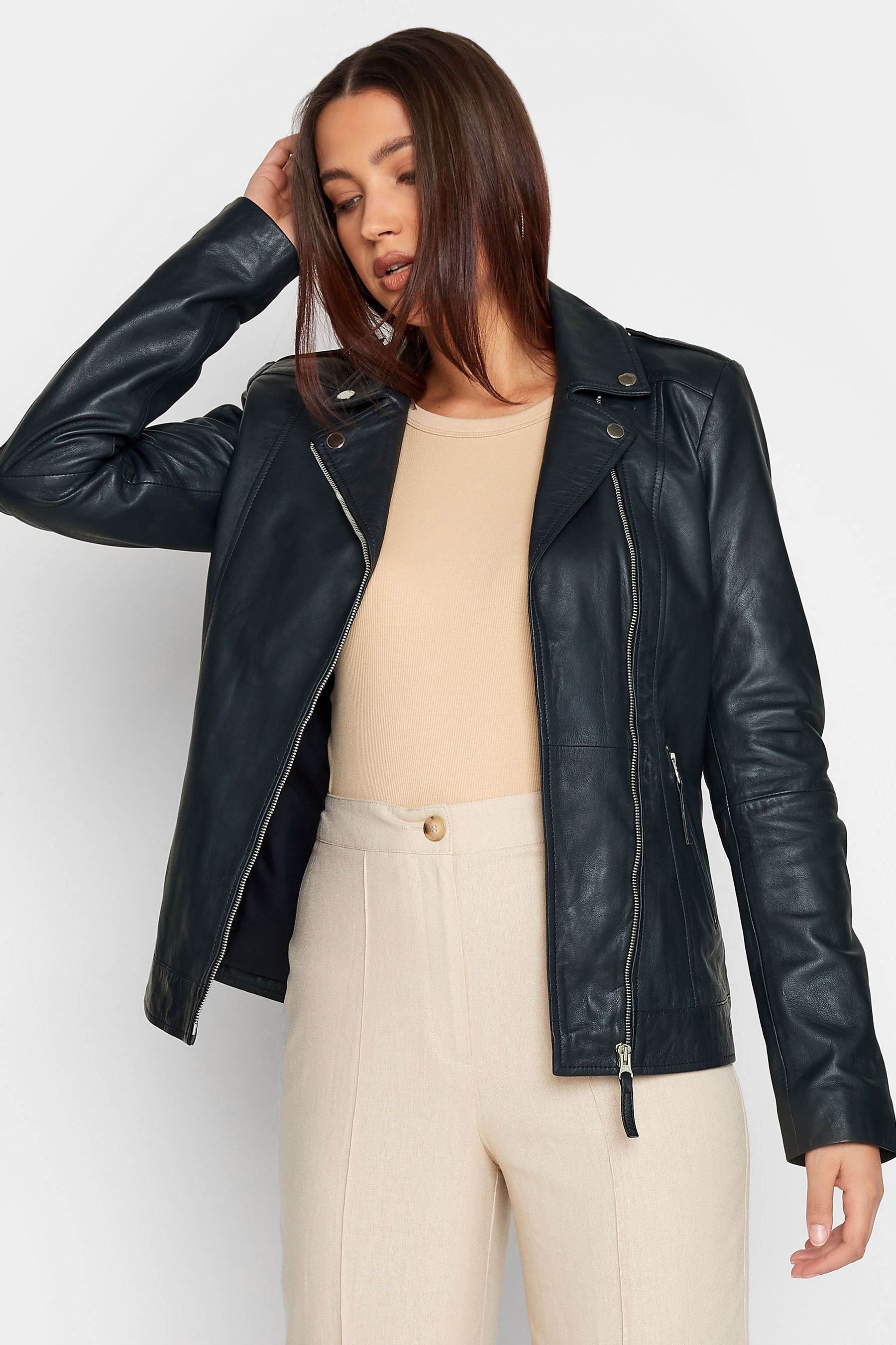Buy Long Tall Sally Blue Leather Biker Jacket from Next Luxembourg