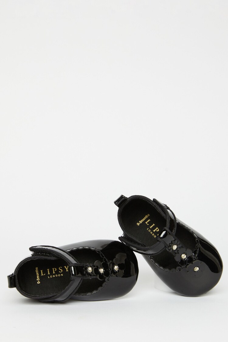 Lipsy Girl Black Velcro Bow Mary Jane Ballerina Occasion Shoe Baby - Image 3 of 3