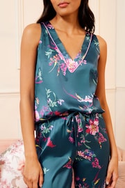 V&A | Love & Roses Green Floral Satin Vest Pyjamas - Image 2 of 4