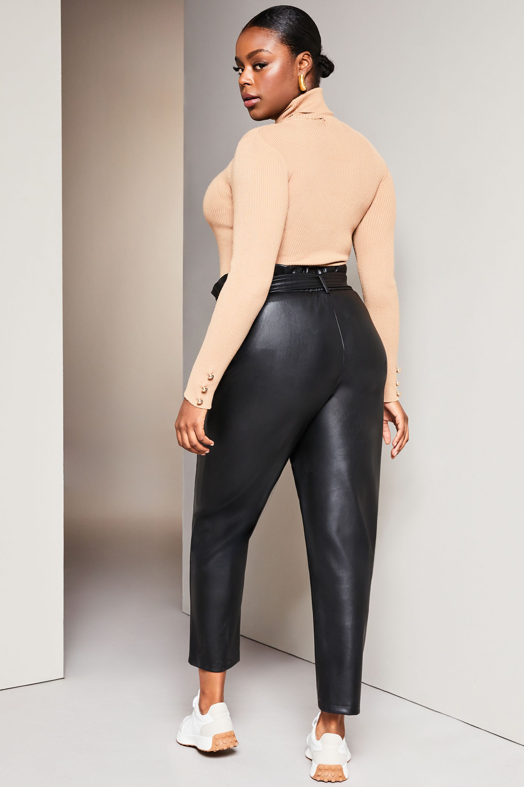 Faux leather paperbag trousers sale