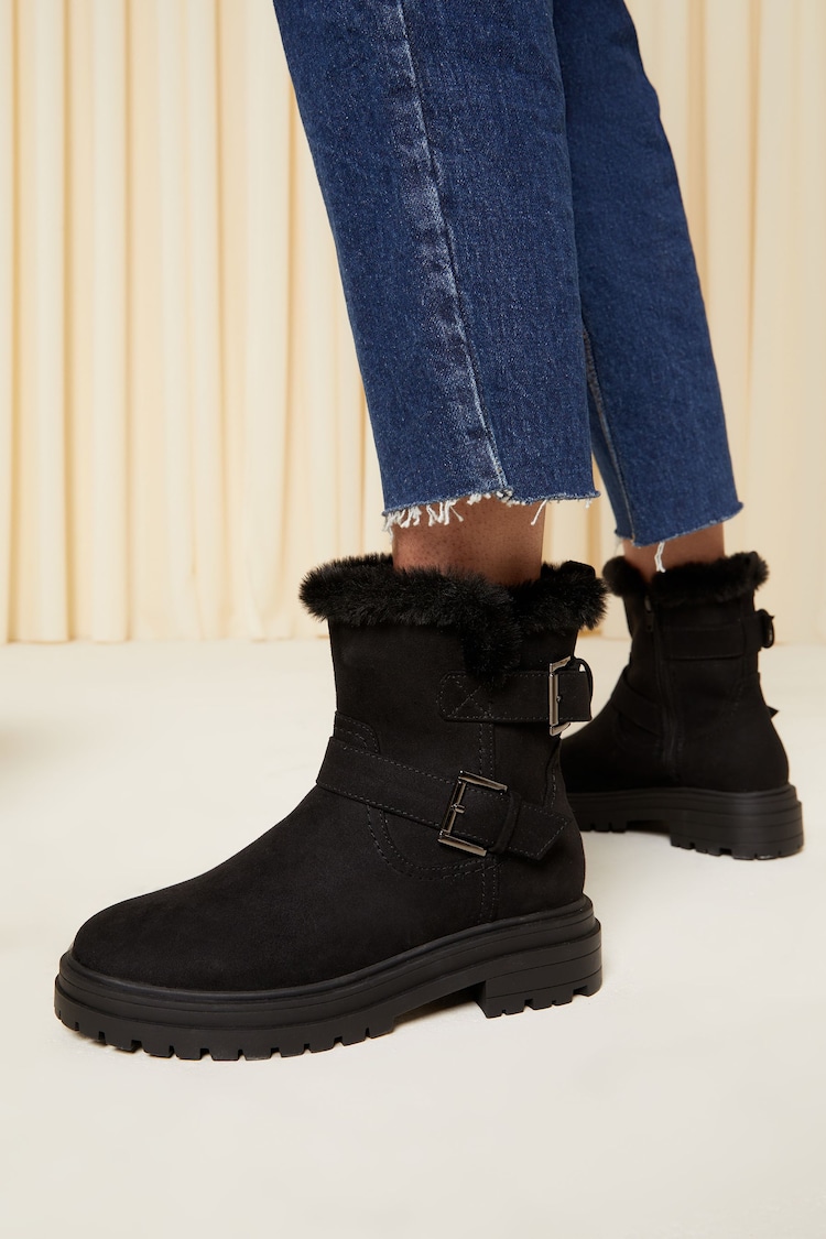 Friends Like These Black Faux Fur Buckle Ankle Boot - Image 1 of 3