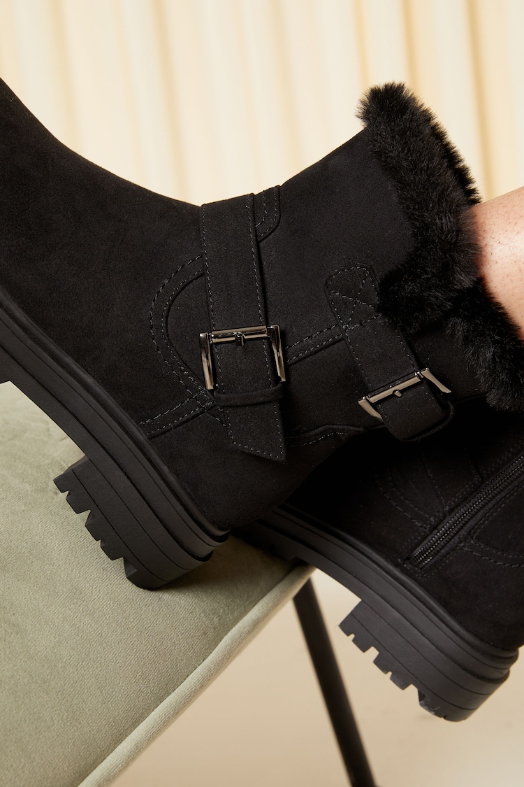 Friends Like These Black Faux Fur Buckle Ankle Boot - Image 3 of 3