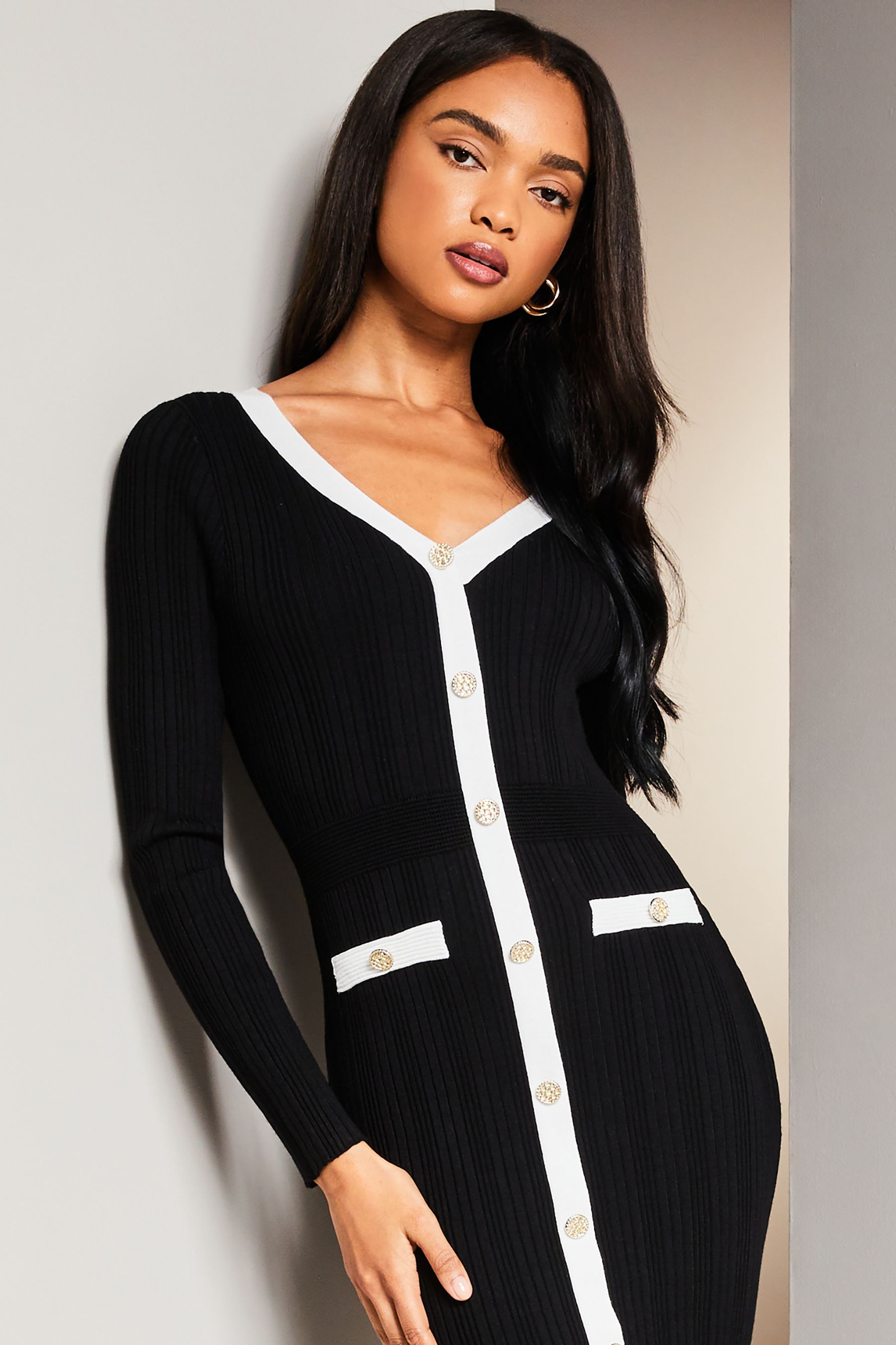 Button v neck dress store