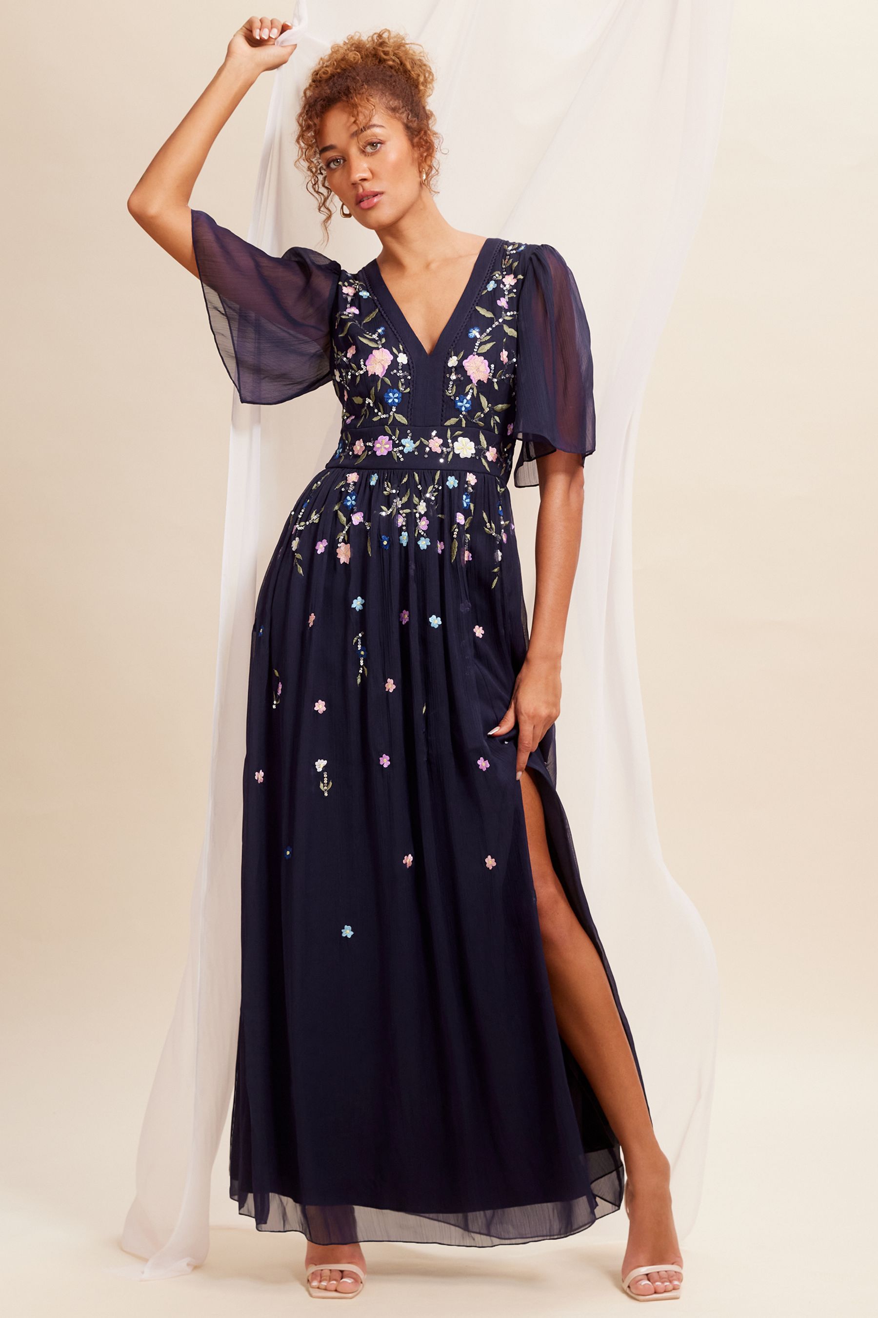 Navy blue maxi dress with sleeves top