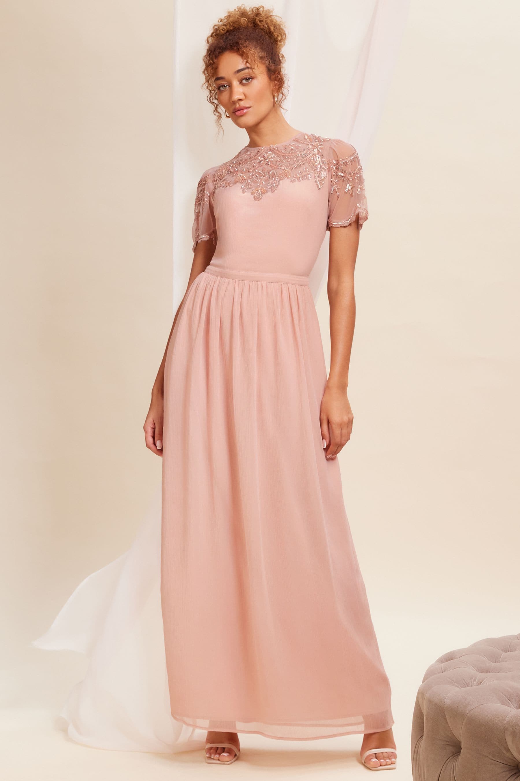 Buy Love Roses Pink Embellished Yoke Chiffon Maxi Bridesmaid Dress from Next United Arab Emirates