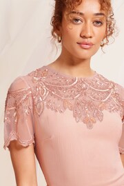 Love & Roses Pink Embellished Yoke Chiffon Maxi Bridesmaid Dress - Image 4 of 4