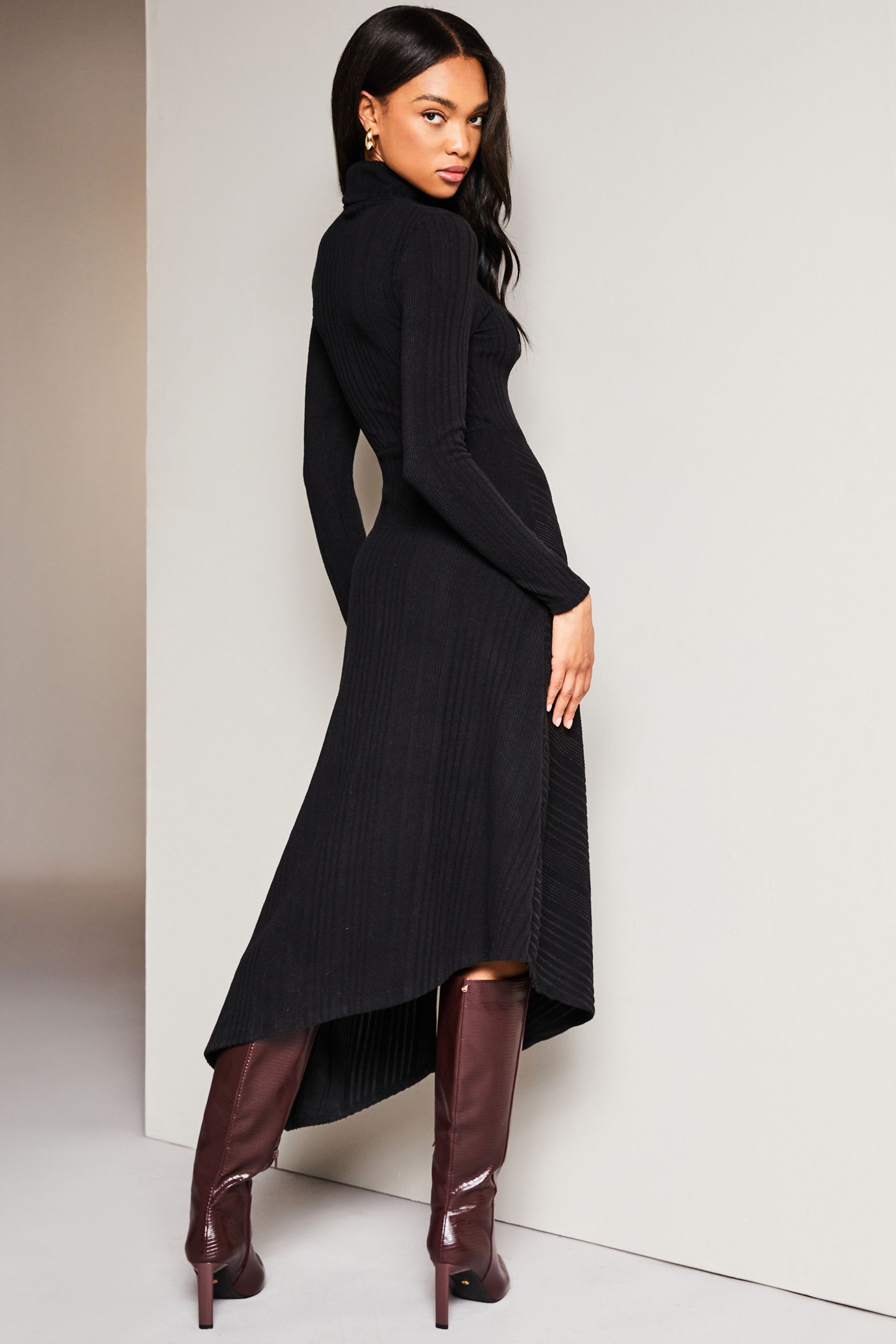 Buy Lipsy Black High Neck Ruched Detail Midi Jumper Dress from Next Luxembourg