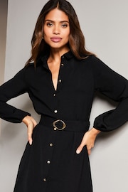Lipsy Black Woven Belted Button Through Mini Shirt Dress - Image 4 of 4