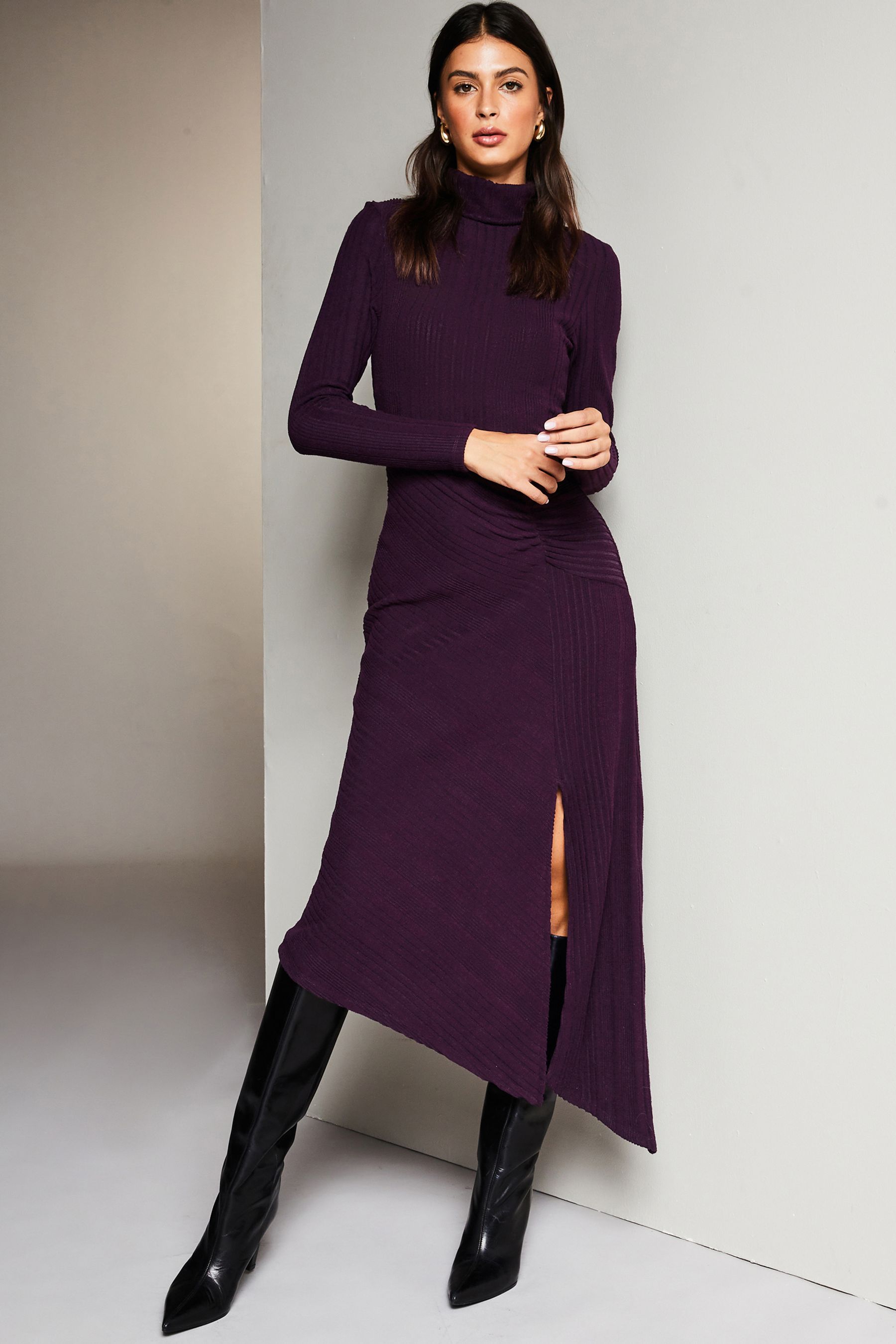 Buy Lipsy Purple High Neck Ruched Detail Midi Jumper Dress from Next Luxembourg