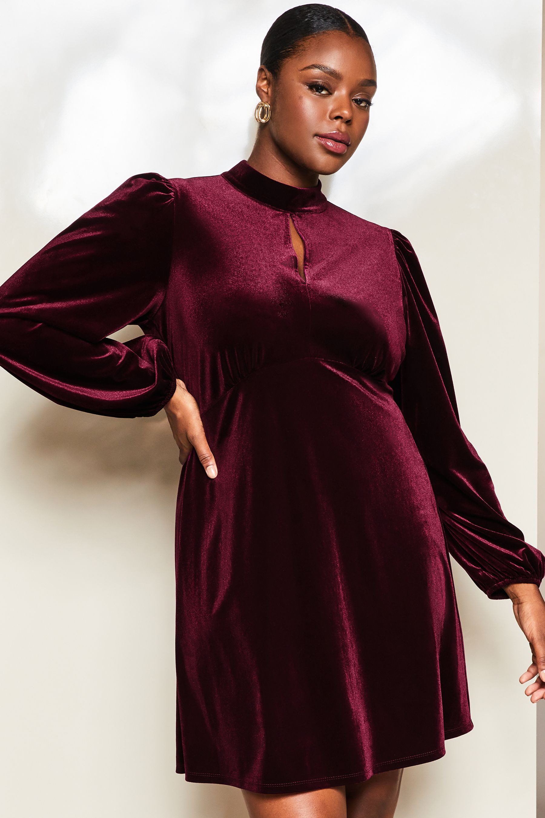 High neck long sleeve velvet dress discount