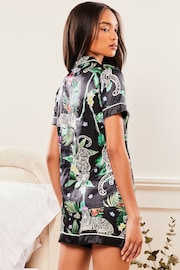 Lipsy Black Tigerlily Satin Short Sleeve Shorts Pyjamas - Image 2 of 4