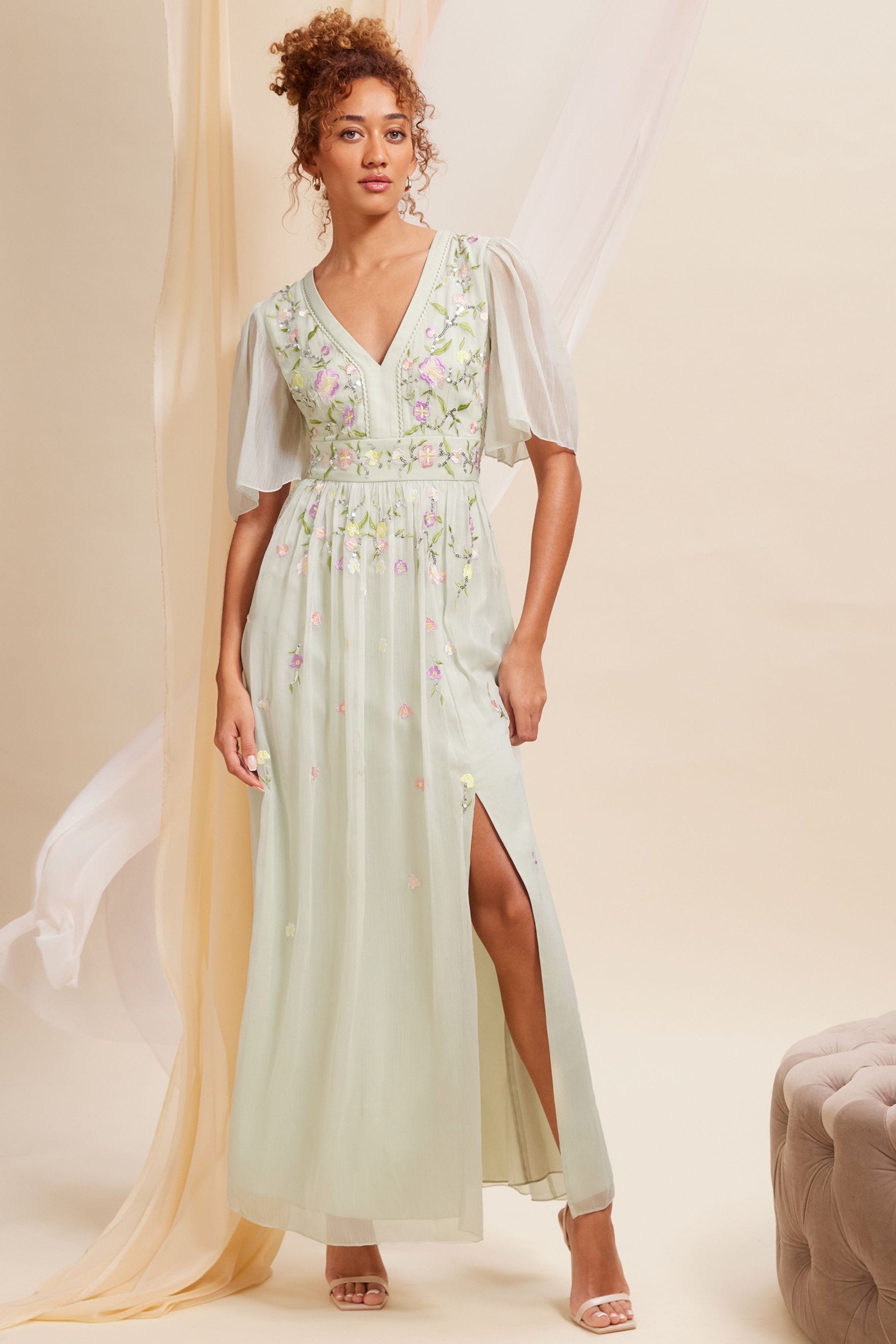 Flutter sleeve long dress shop