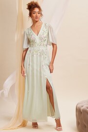 Love & Roses Green Embellished Chiffon Flutter Sleeve Maxi Dress - Image 1 of 4