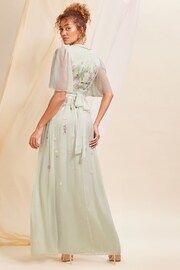 Love & Roses Green Embellished Chiffon Flutter Sleeve Maxi Dress - Image 3 of 4