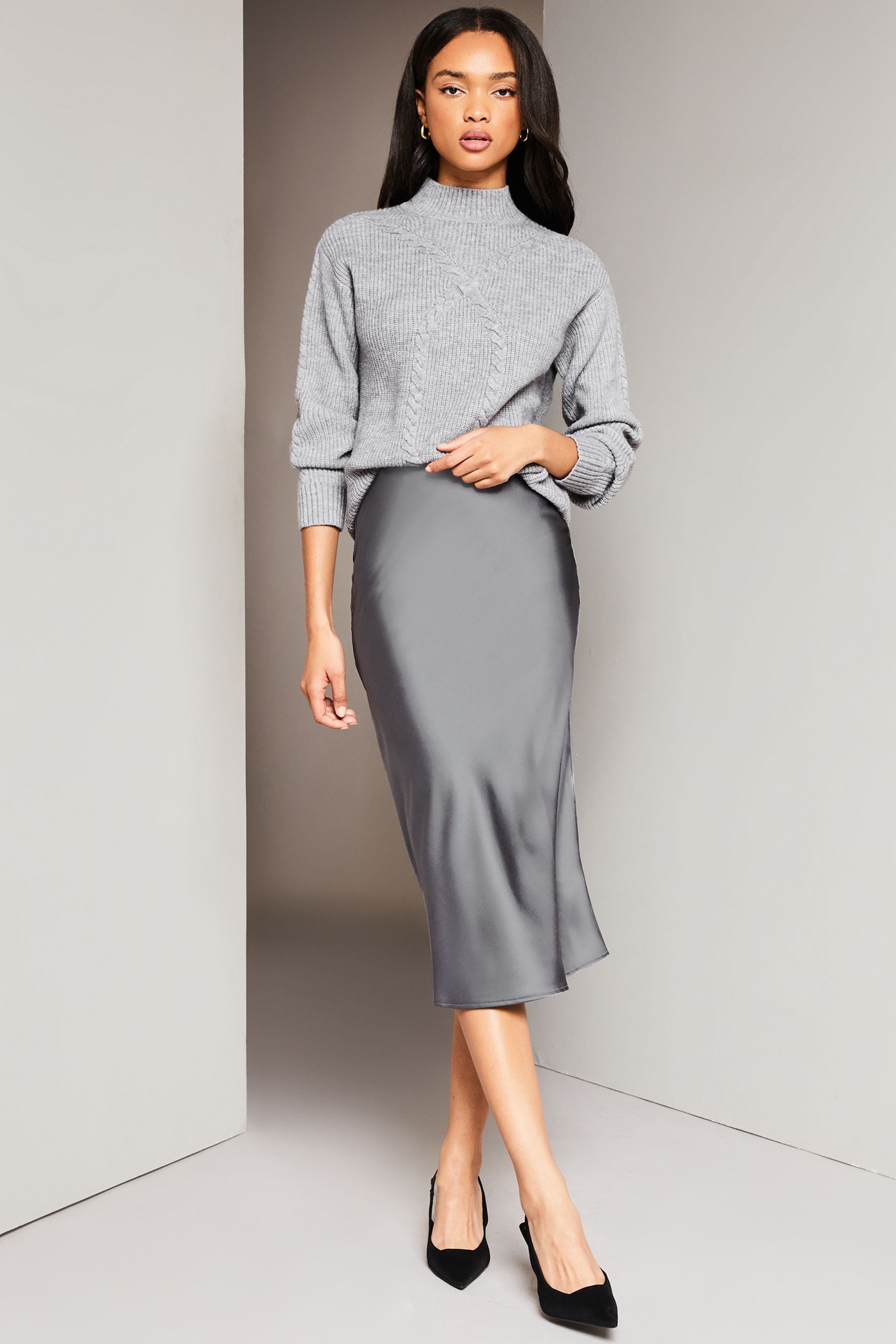 Grey pencil skirt midi outlet