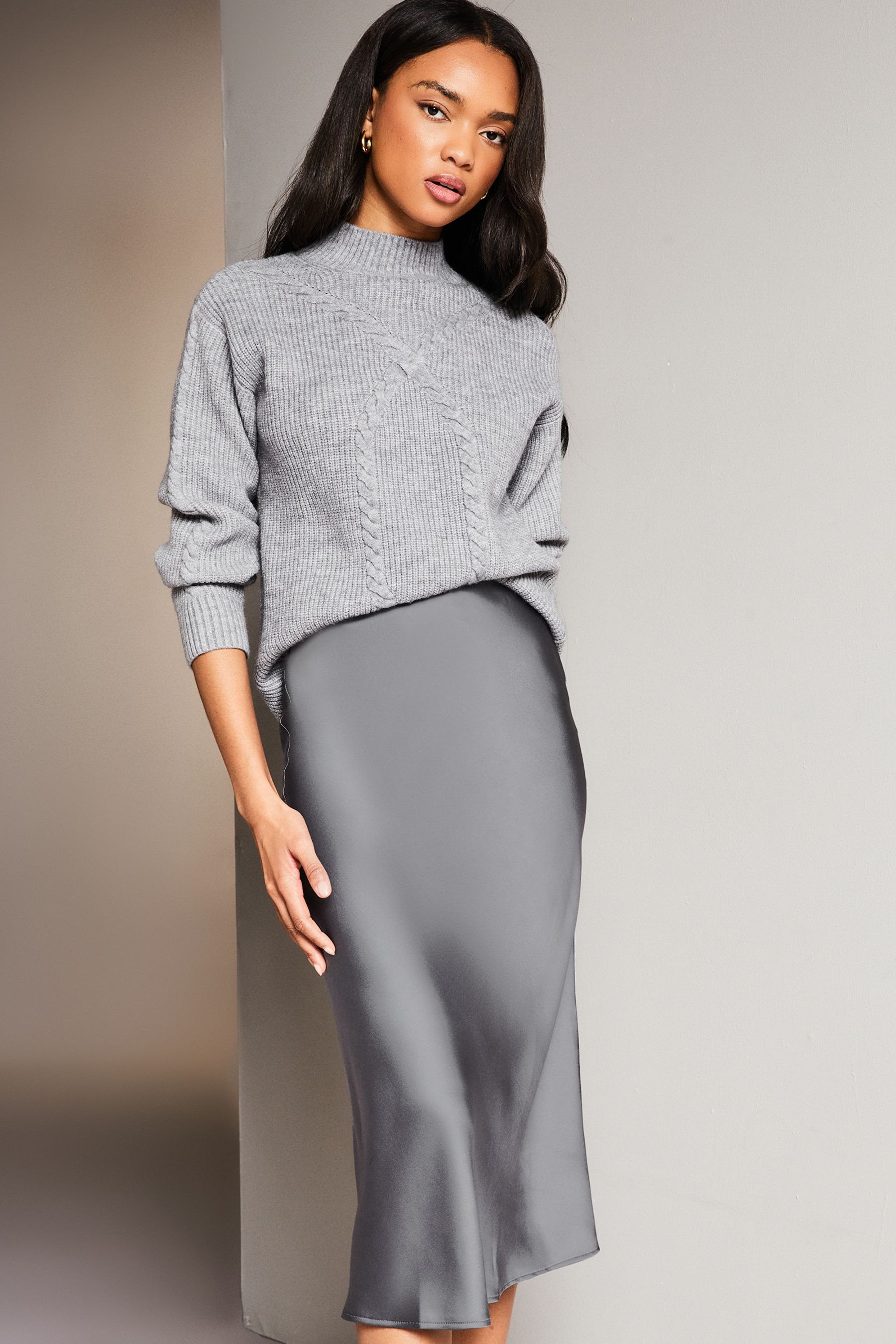 Buy Lipsy Charcoal Grey Petite Satin Bias Cut Midi Skirt from Next Slovenia