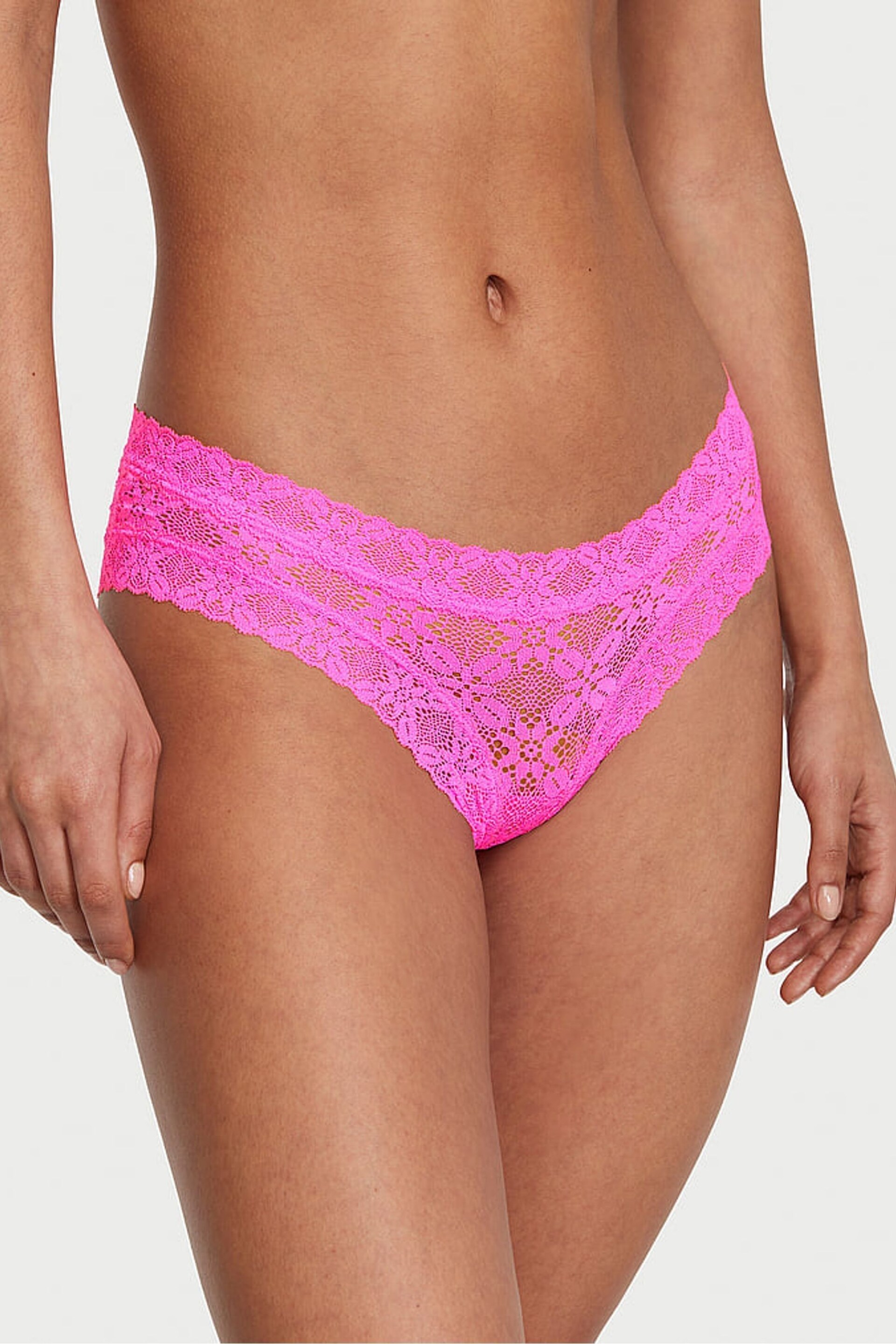 Victoria's Secret Neon Princess Pink Festival Lace Cheeky Knickers - Image 1 of 3