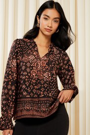 Friends Like These Tile Print Long Sleeve Tie Neck Blouse - Image 1 of 4