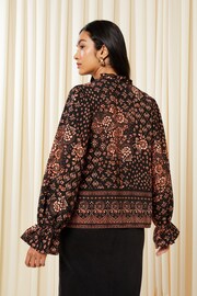 Friends Like These Tile Print Long Sleeve Tie Neck Blouse - Image 4 of 4