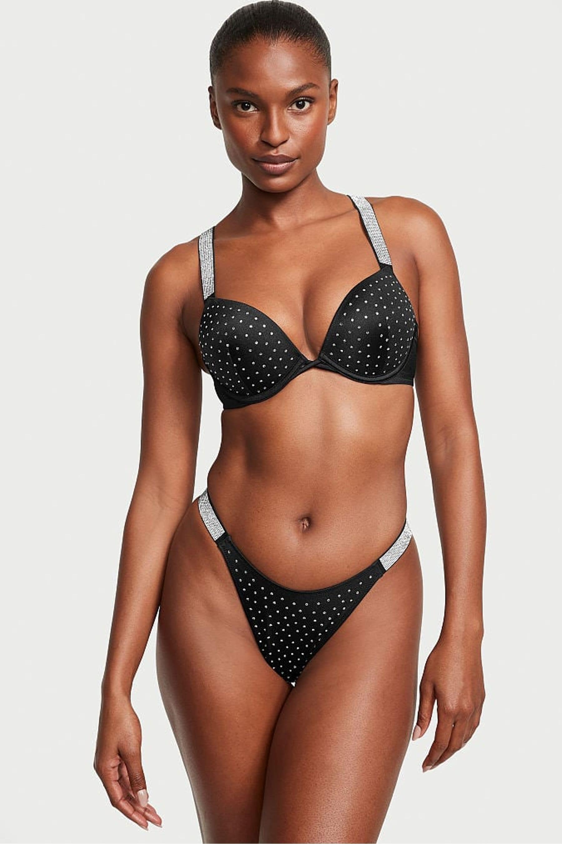 Buy Victoria s Secret Nero Black Thong Shine Strap Swim Bikini Bottom from Next Slovenia