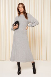 Friends Like These Grey Knitted Rib A Line Cosy Midi Dress - Image 1 of 4