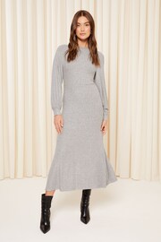 Friends Like These Grey Knitted Rib A Line Cosy Midi Dress - Image 3 of 4