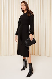 Friends Like These Black Soft Touch Knitted Belted Midi Dress - Image 3 of 4