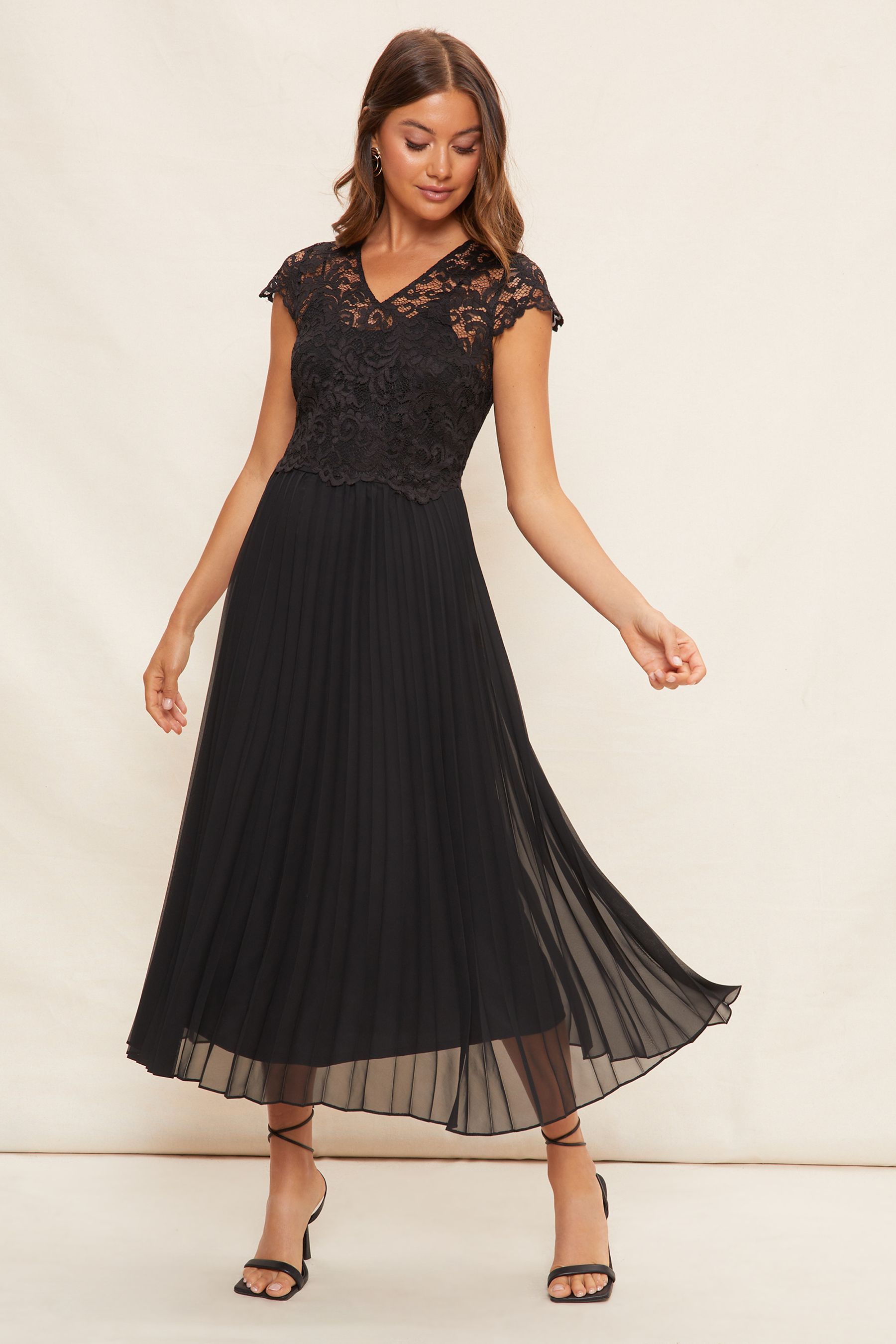 Lace pleated midi dress on sale