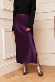 Love & Roses Purple Satin Bias Cut Midaxi Skirt - Image 1 of 4