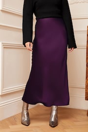 Love & Roses Purple Satin Bias Cut Midaxi Skirt - Image 4 of 4