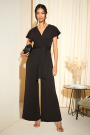 Friends Like These Black Petite Short Sleeved Wrap Jumpsuit - Image 4 of 4