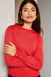 Lipsy Pomegranate Pnk Long Sleeve Scallop Detail Knitted Jumper - Image 1 of 4