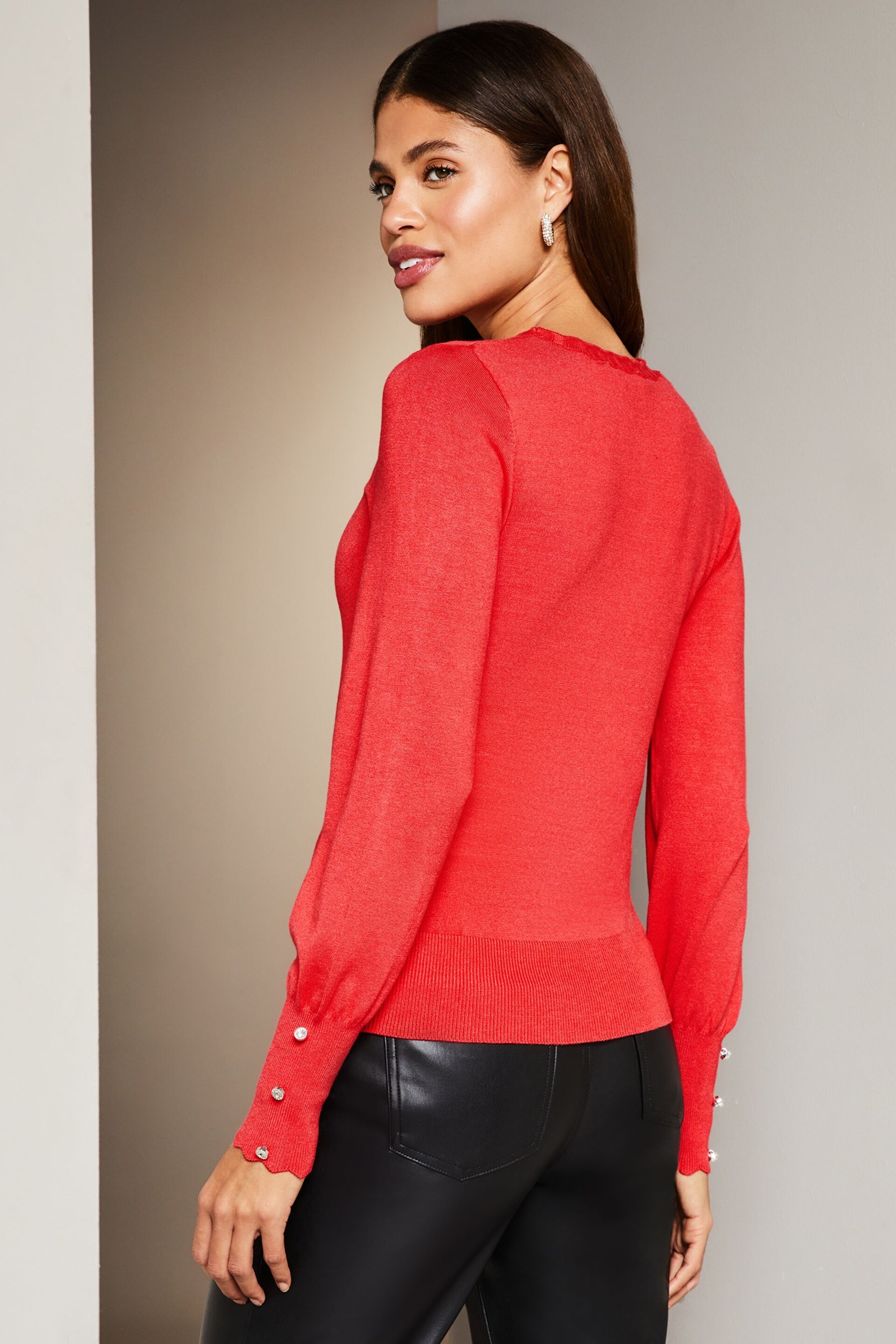 Lipsy Pomegranate Pnk Long Sleeve Scallop Detail Knitted Jumper - Image 2 of 4