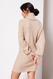 Lipsy Neutral Long Sleeve Cowl Neck Knitted Jumper Dress - Image 3 of 4