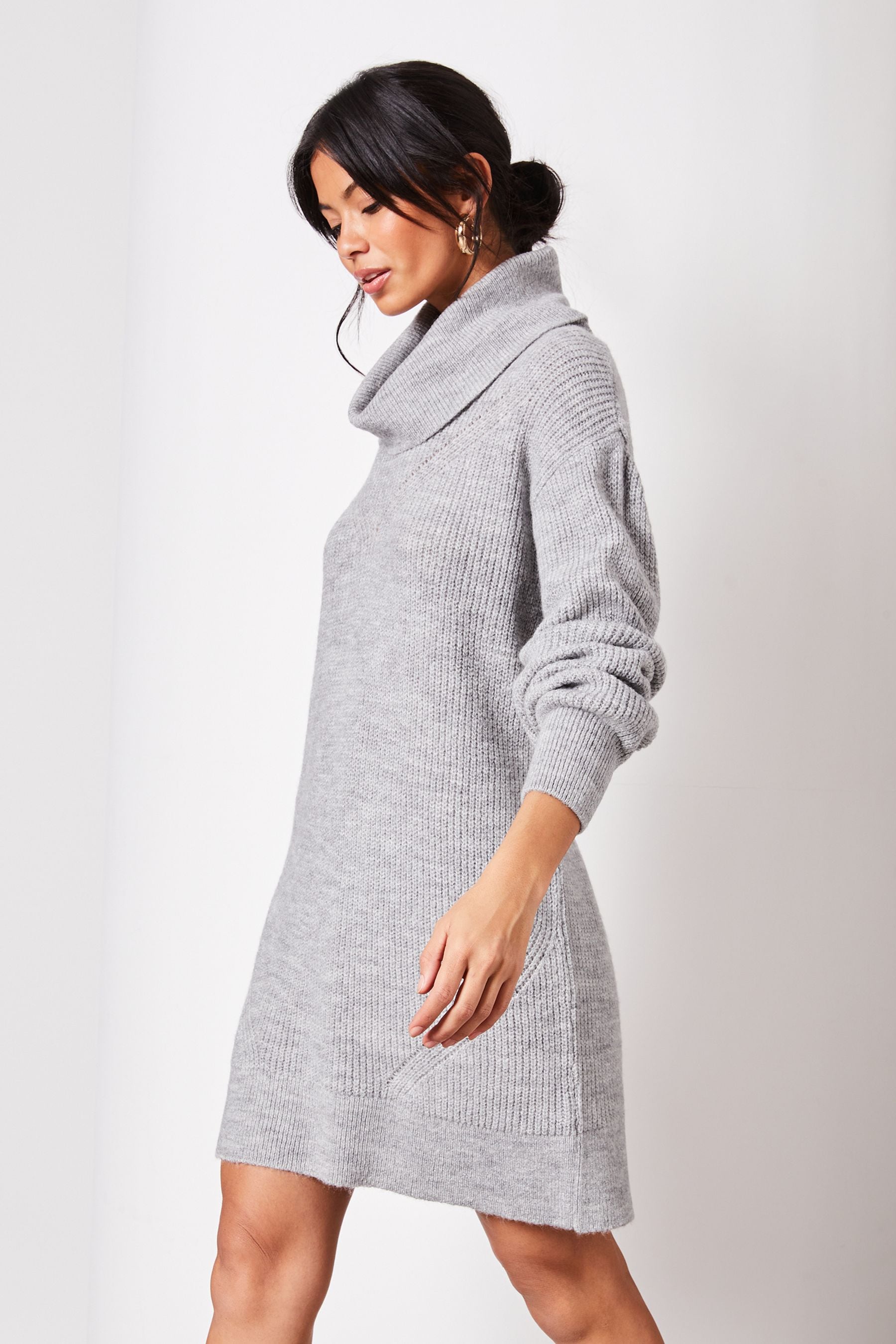 Buy Lipsy Grey Long Sleeve Cowl Neck Knitted Jumper Dress from Next Luxembourg