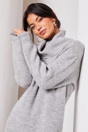 Lipsy Grey Long Sleeve Cowl Neck Knitted Jumper Dress - Image 4 of 4