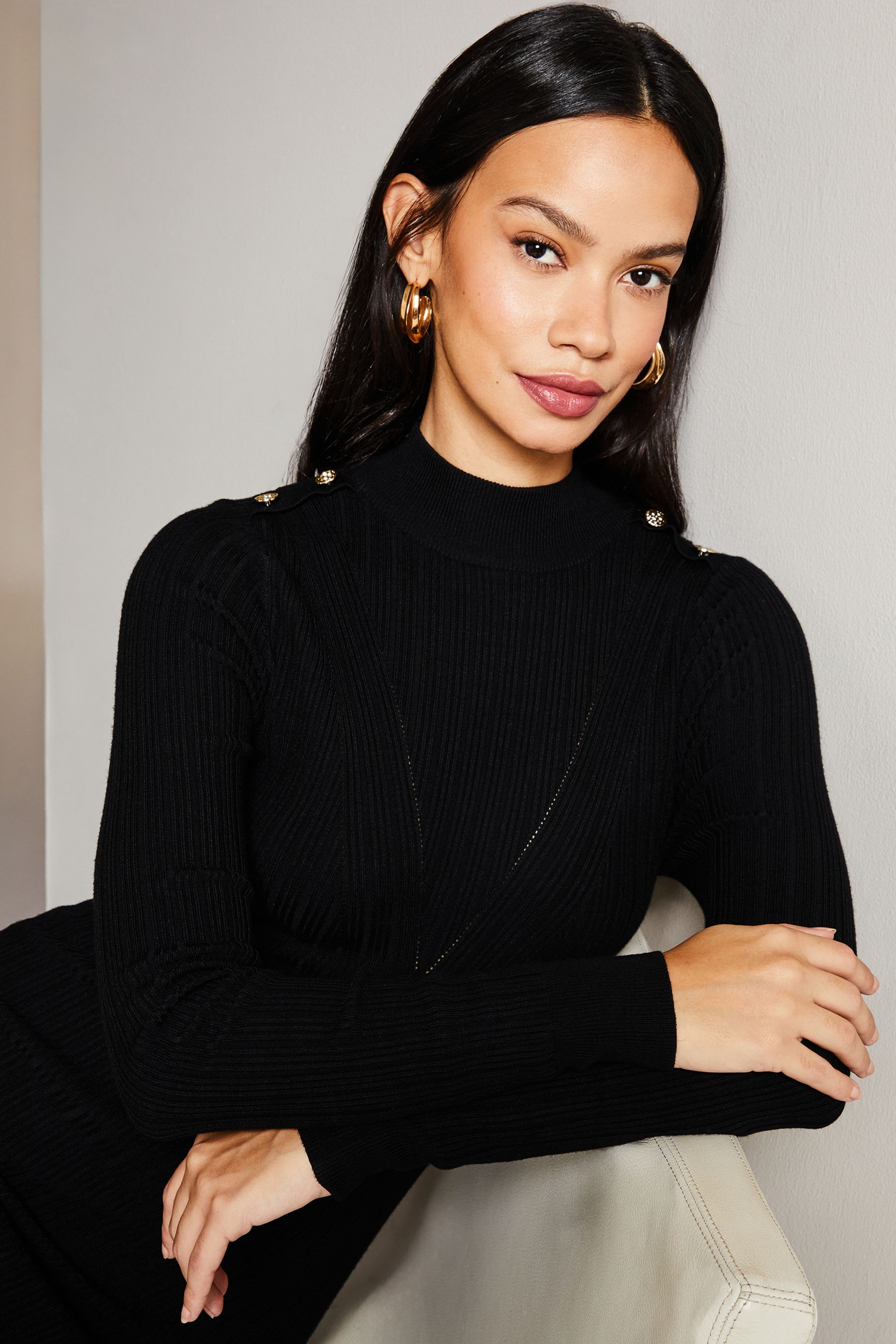 Buy Lipsy Black Long Sleeve High Neck Ribbed Bodycon Dress from Next Belgium