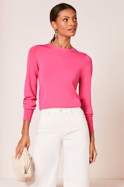 Lipsy Hot Pink Long Sleeve Scallop Detail Knitted Jumper - Image 3 of 4