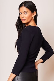 Lipsy Navy Blue Long Sleeve V Neck Button Knitted Jumper - Image 2 of 4