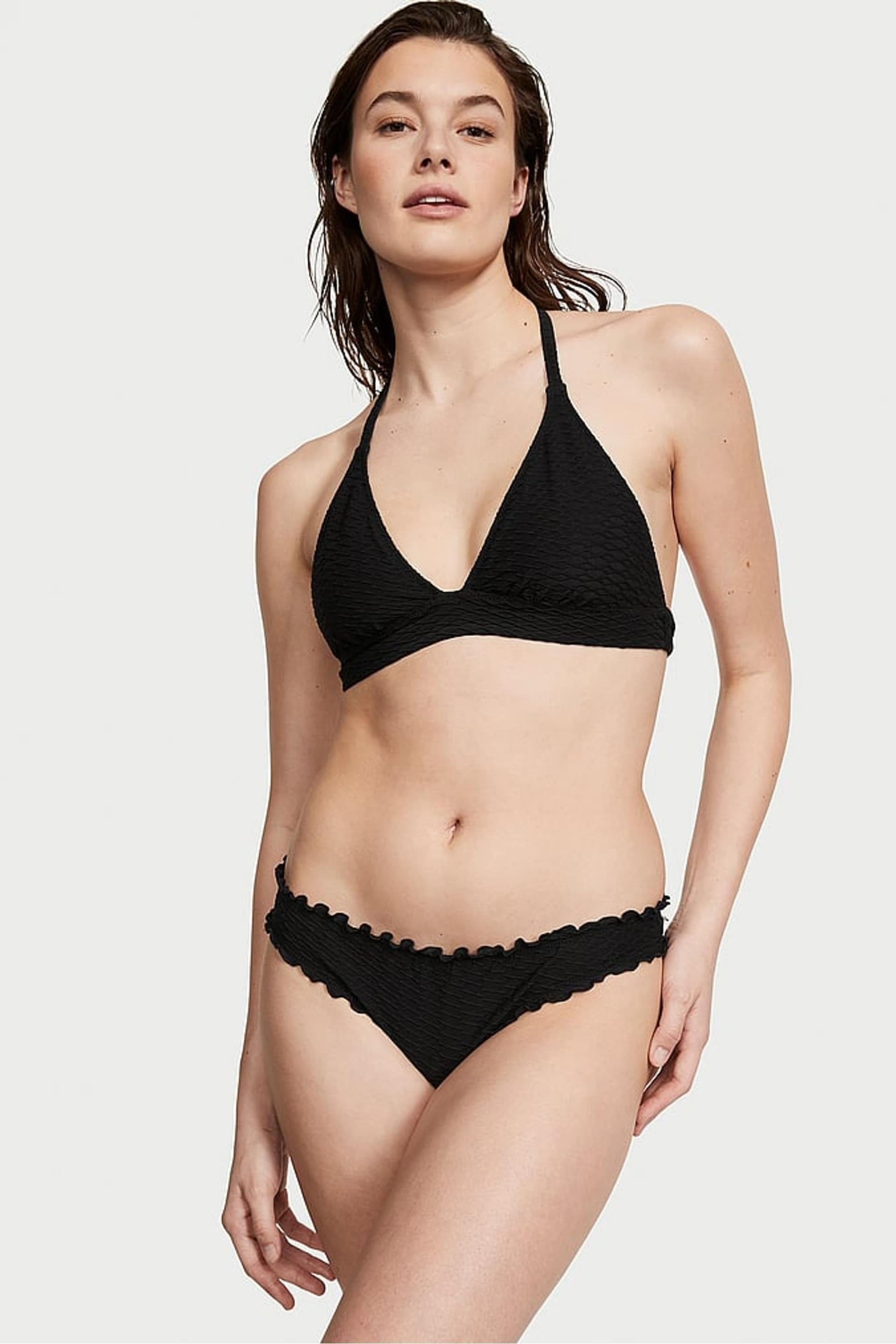 Victoria's Secret Black Fishnet Halter Swim Bikini Top - Image 1 of 3